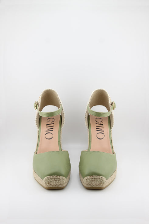 Gaimo Leather Espadrille Wedge with Braided Heel and Ankle Strap